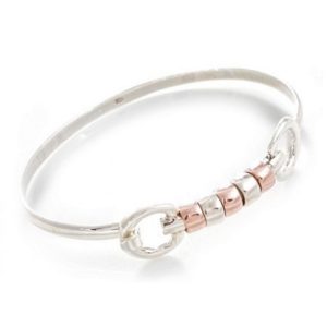 HiHo Silver Exclusive Sterling Silver & 18ct Rose Gold Plate Cherry Roller Snaffle Bangle